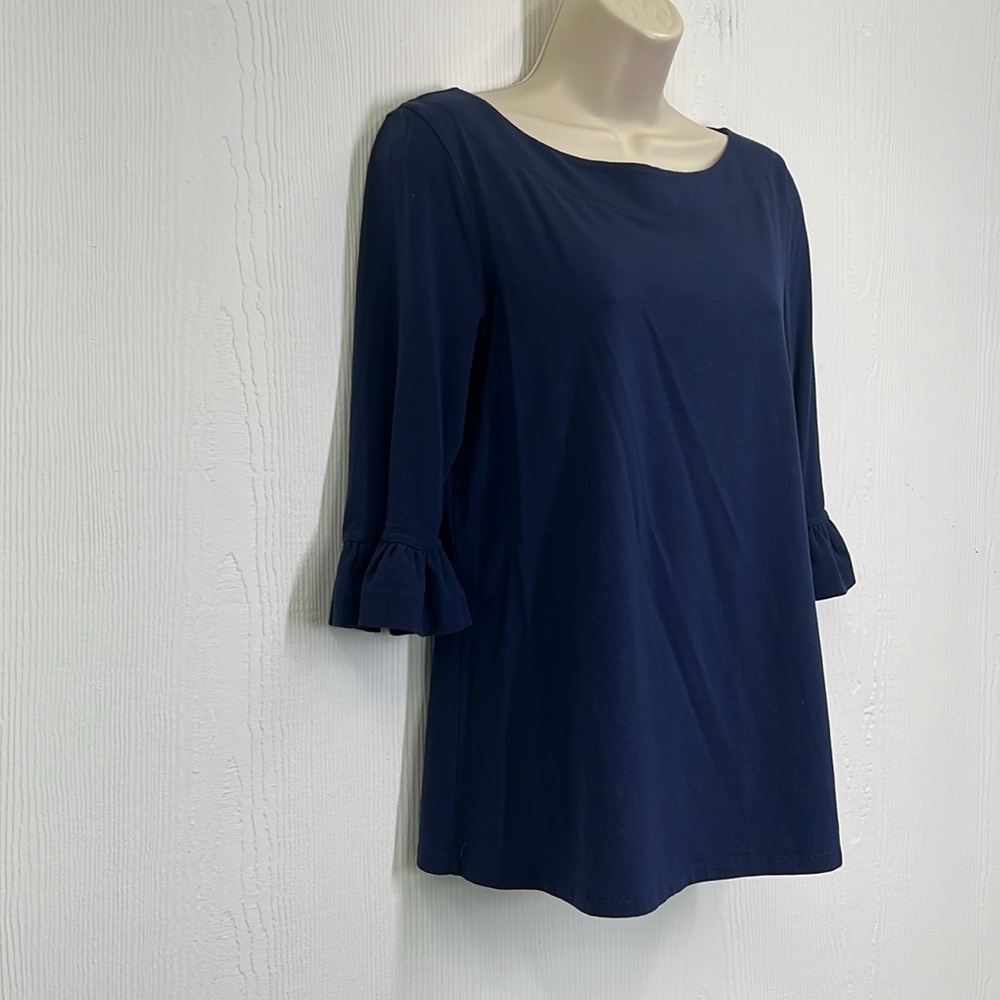 Lilly Pulitzer - Fontaine Navy Blue Bell Sleeves Boatneck Button Closure Top S - Picture 4 of 11